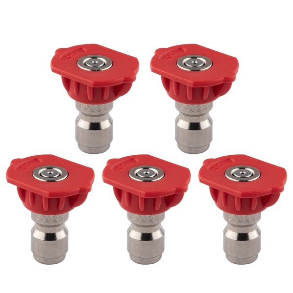 Clean Strike Pressure Washer Spray Nozzle Tips, 0-Degrees Red, 1/4 Inch 5PK (2.5 Orifice) CS-1025